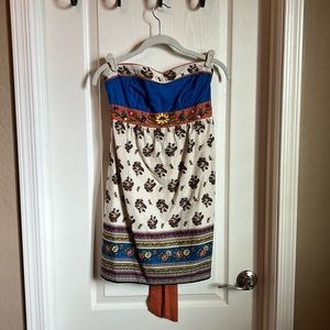 Embroidered Cotton Strapless Mini Dress Cream Floral Boho S